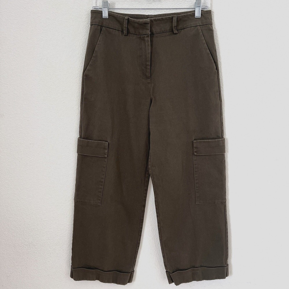 HM Women Olive Green High Rise Cropped Cargo Pants Size 8 military